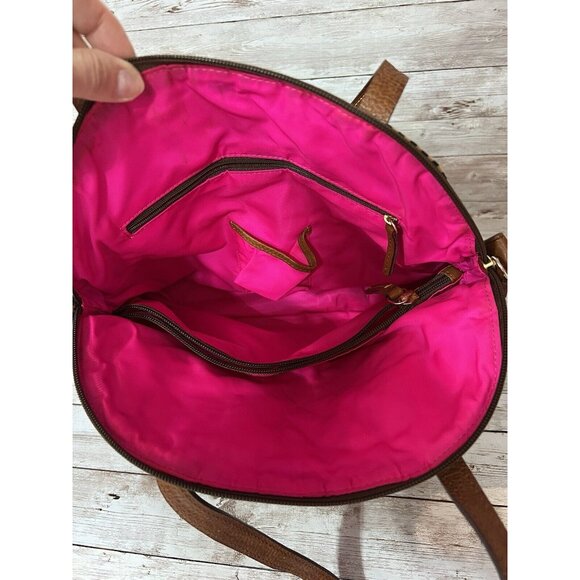 Dooney & Bourke Striped Sailboat Black Brown Tote Leather Straps Vintage - Picture 10 of 16